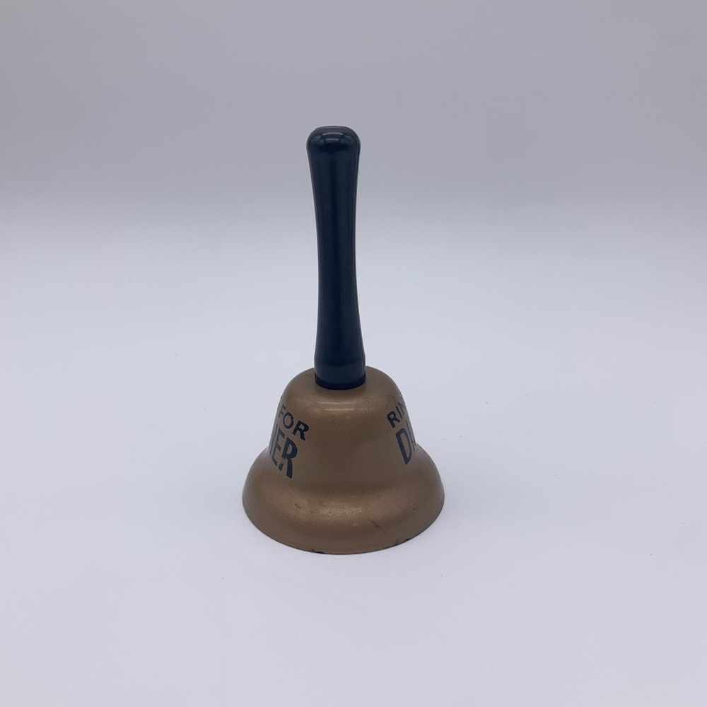 Vtg. “RING FOR DINNER” Bronze Desk Or Counter Bell With Spring Clapper - Picture 7 of 9